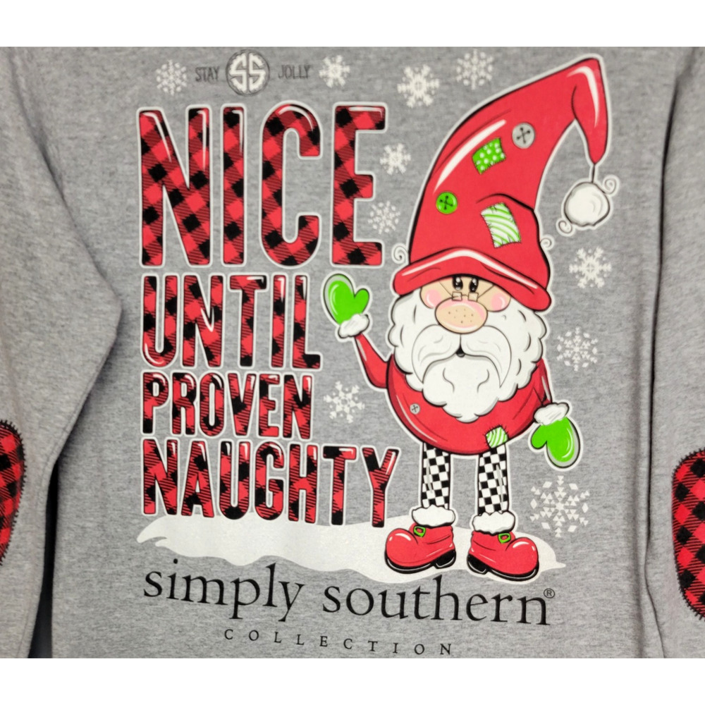 Simply Southern Naughty Christmas Elf Top Womens Small Gray Long Sleeves Graphic - Picture 3 of 12